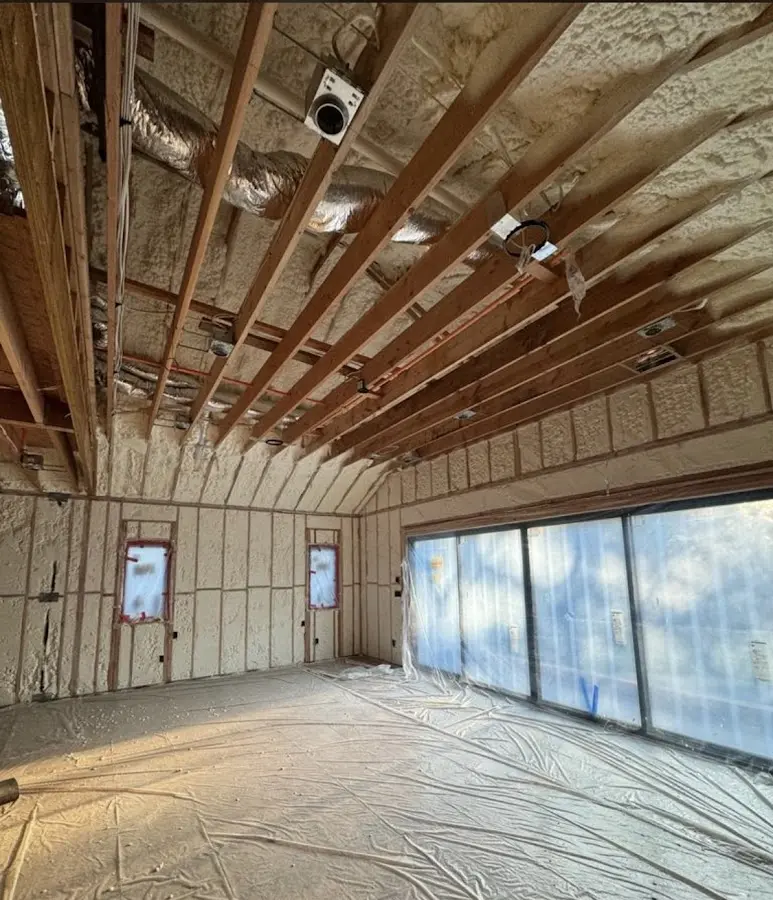 Interior walls and ceiling insulated with spray foam during new construction in Powell