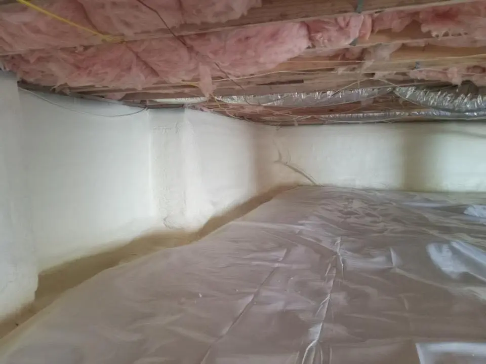 Crawl space encapsulation with closed-cell spray foam for Commercial Roof Restoration in Powell